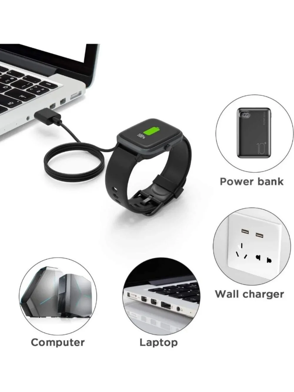Magnetic USB Charging Cable for Fitness Tracker - Replacement Charger for D26